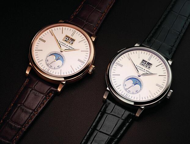Two Popular A. Lange & Söhne Saxonia Moon Phase Fake Watches Display Clean Silver Dials