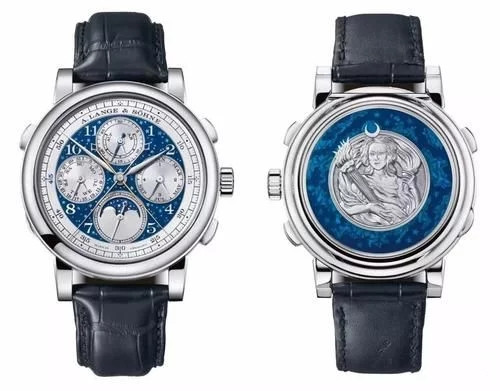  Front and back of A. Lange & Söhne 1815 fake watches with blue dials present extraordinary craft.