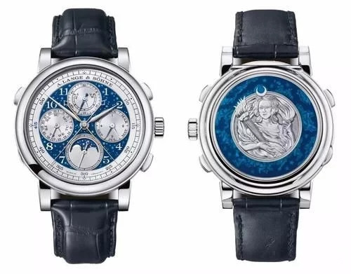 Front and back of A. Lange & Söhne 1815 fake watches with blue dials present extraordinary craft.