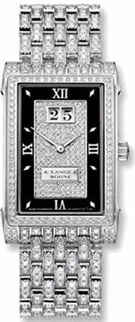 The 18k white gold copy watches are decorated with diamonds.