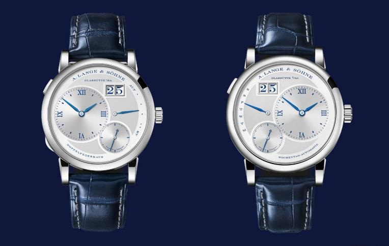 The 18k white gold fake watches have blue straps.
