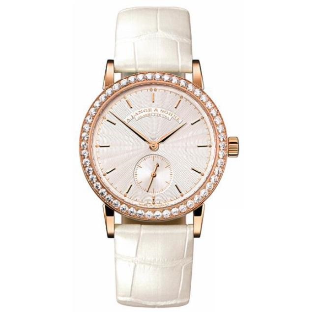 The 18k rose gold fake watches are decorated with diamonds.