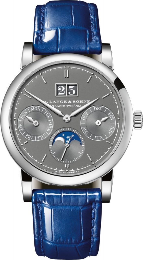 The 18k white gold fake watches have blue straps.