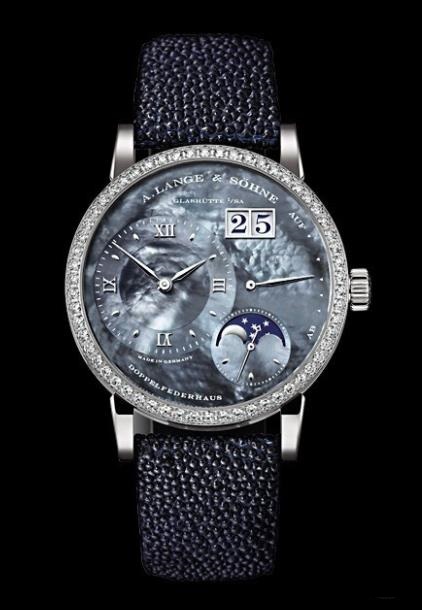 The 18k white gold copy watches are decorated with diamonds.