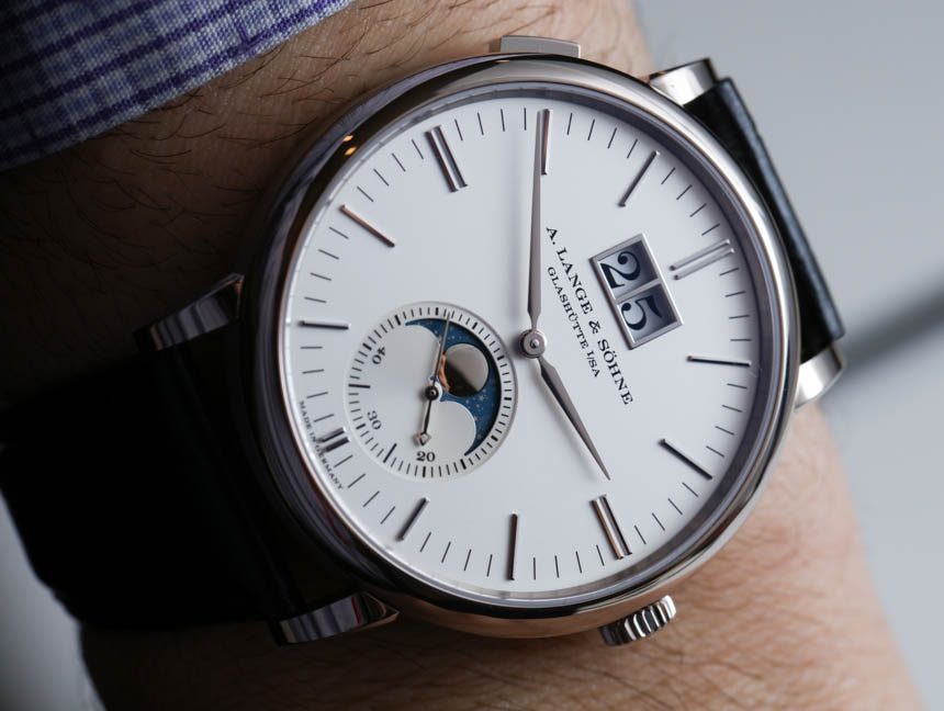 The 18k white gold copy watches are designed for men.