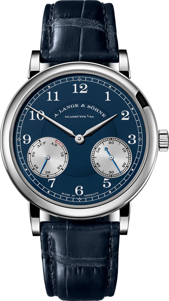The blue dial fake watch has blue strap.
