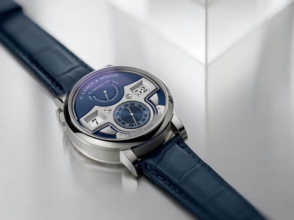 The 44.2mm replica watch has a blue dial.