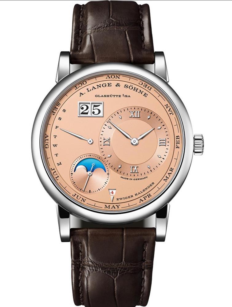 The 18k white gold fake watch has a rose gold dial.
